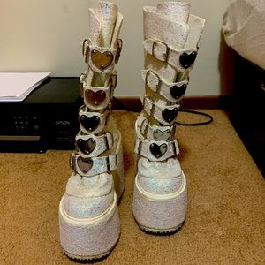 Demonia Swing 230 UV Sparkle Boots in White